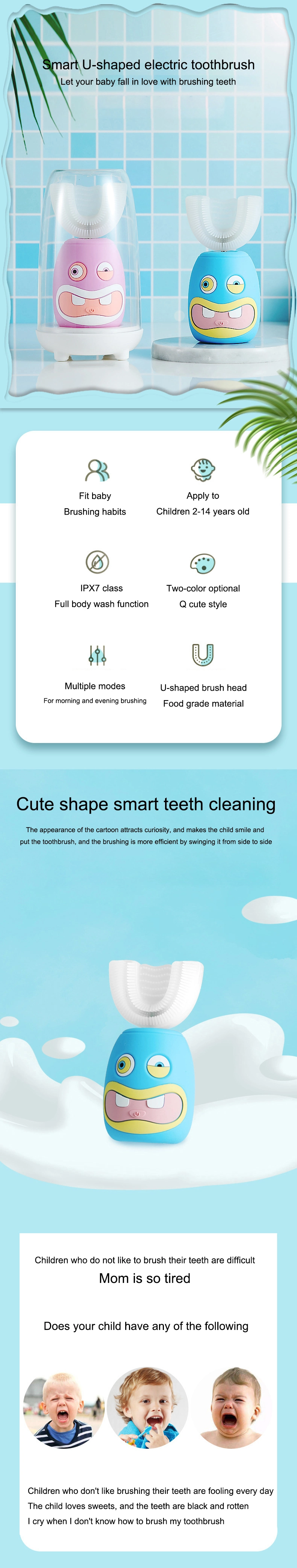 Children′ S U-Shaped Electric Toothbrush Automatic Intelligent Voice Soft-Hair Sonic Children′ S Electric Toothbrush Children′ S Oral Care